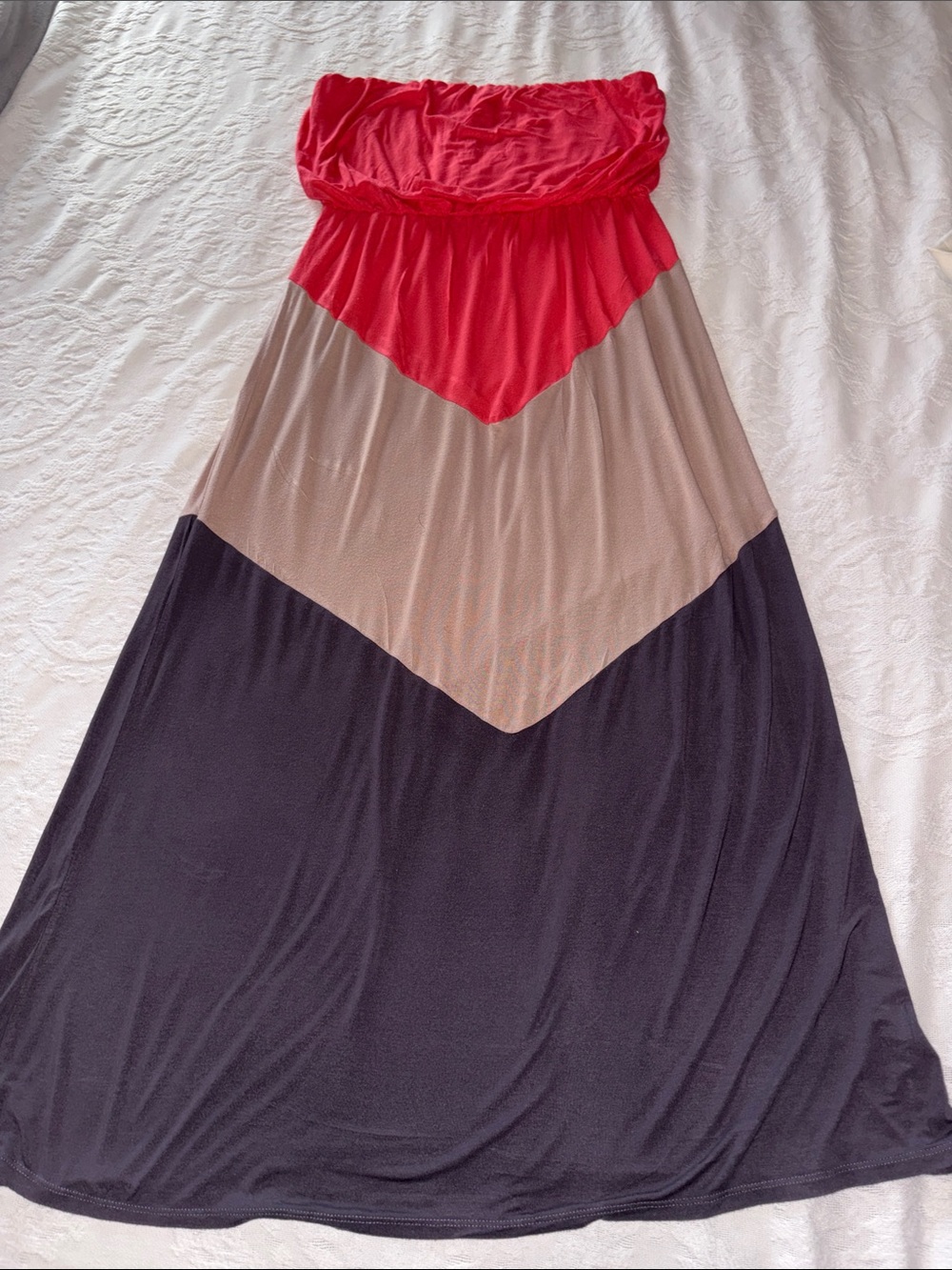 The Hanger Gently Loved Colorblock Maxi Dress in Orange, Tan & Gray EUC XL